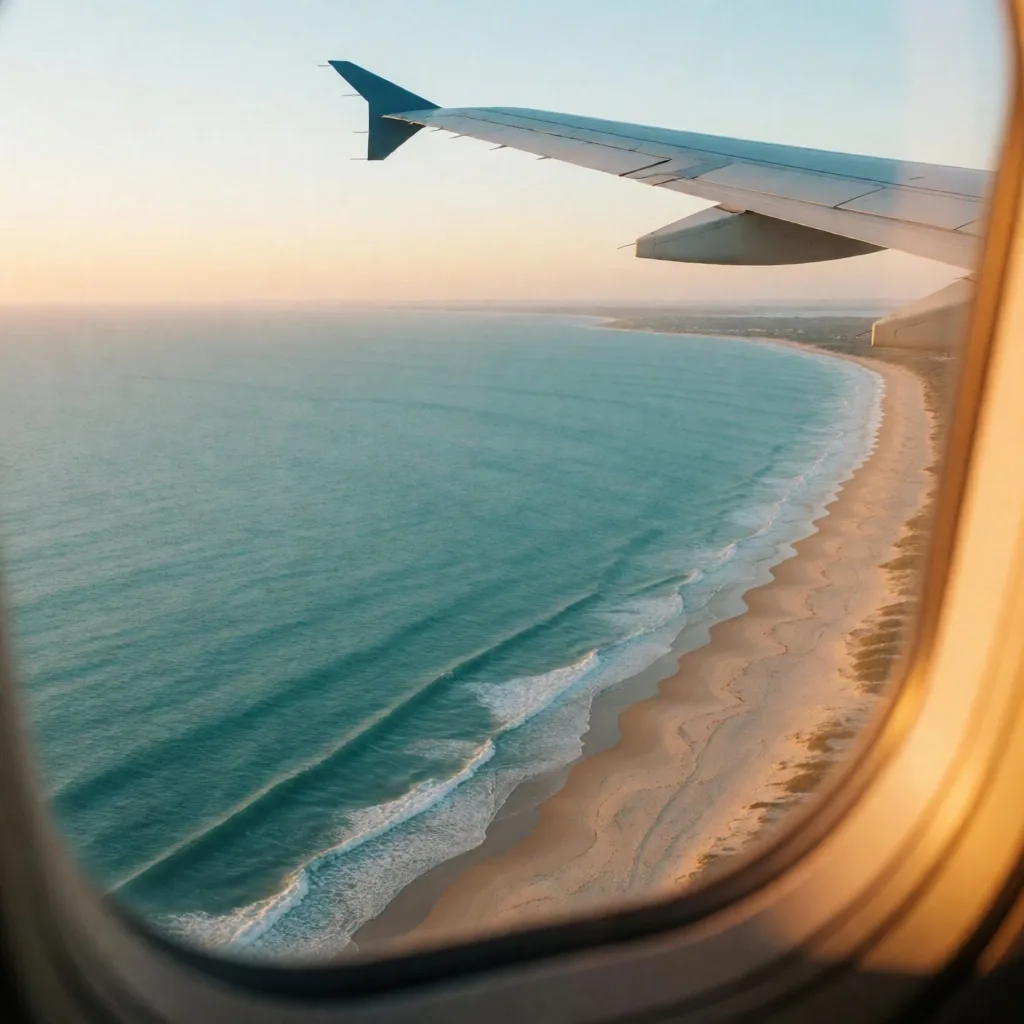 Costa de país vecino al atardecer desde el aire