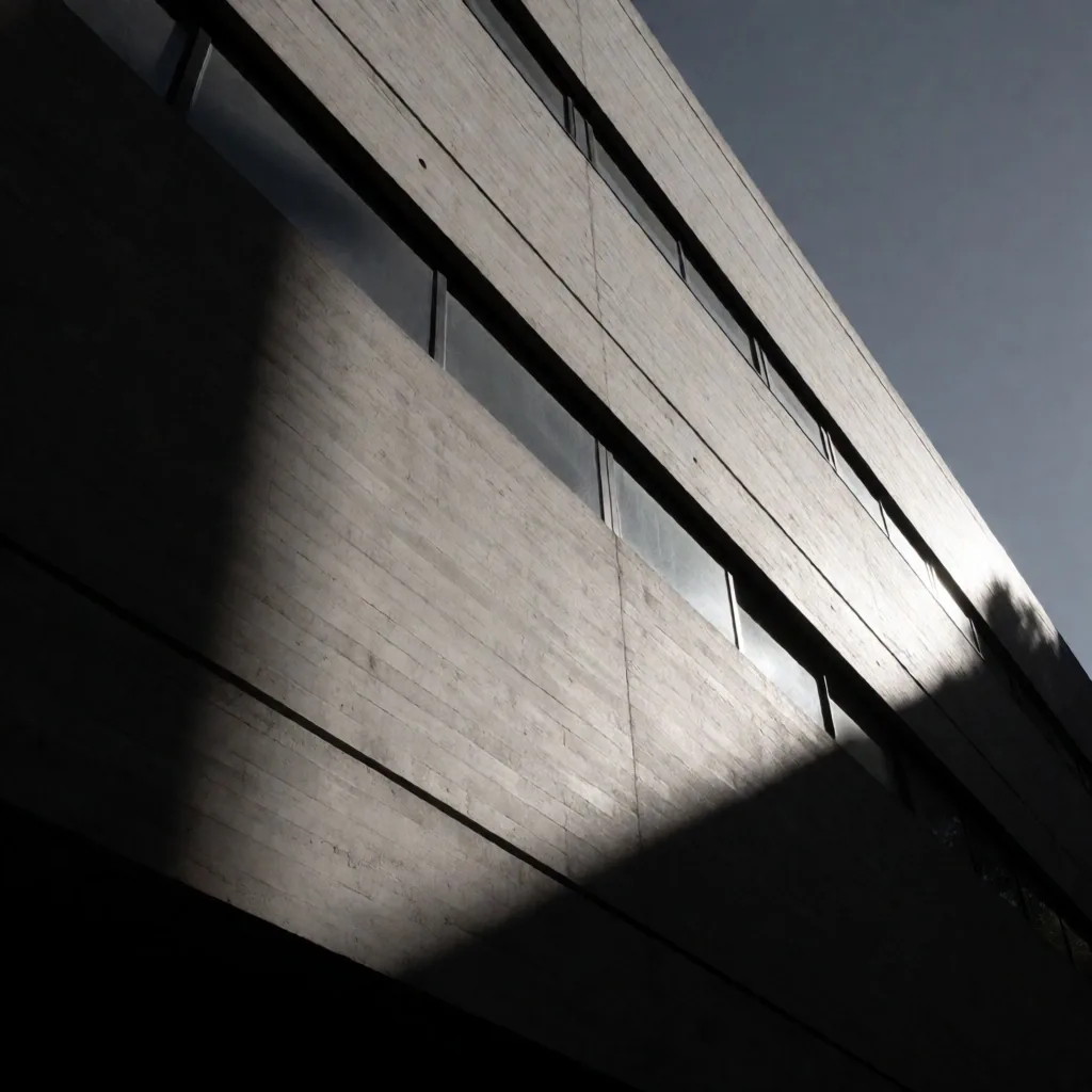 Arquitectura brutalista en Buenos Aires al anochecer