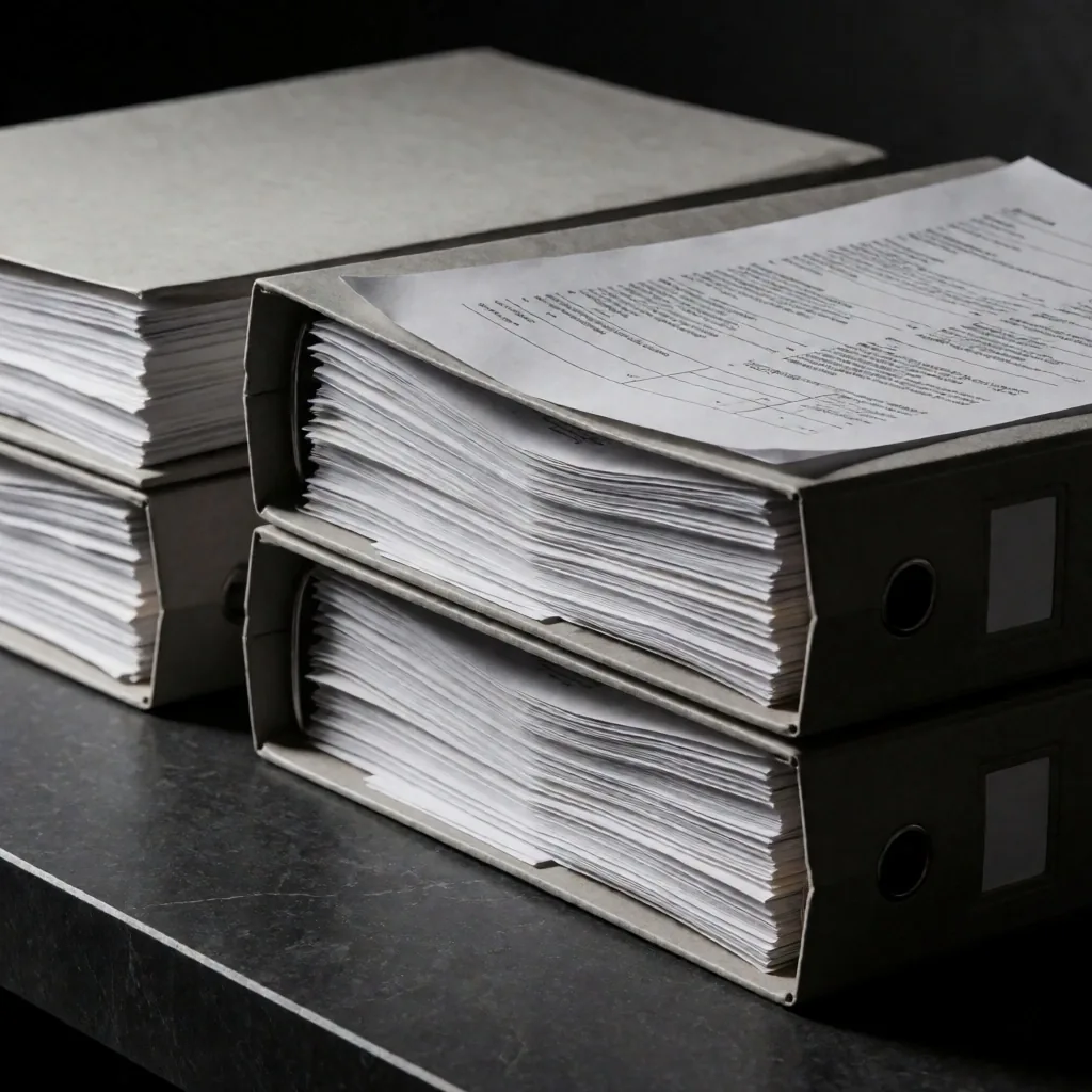 Documentación legal estructurada bajo luz dramática