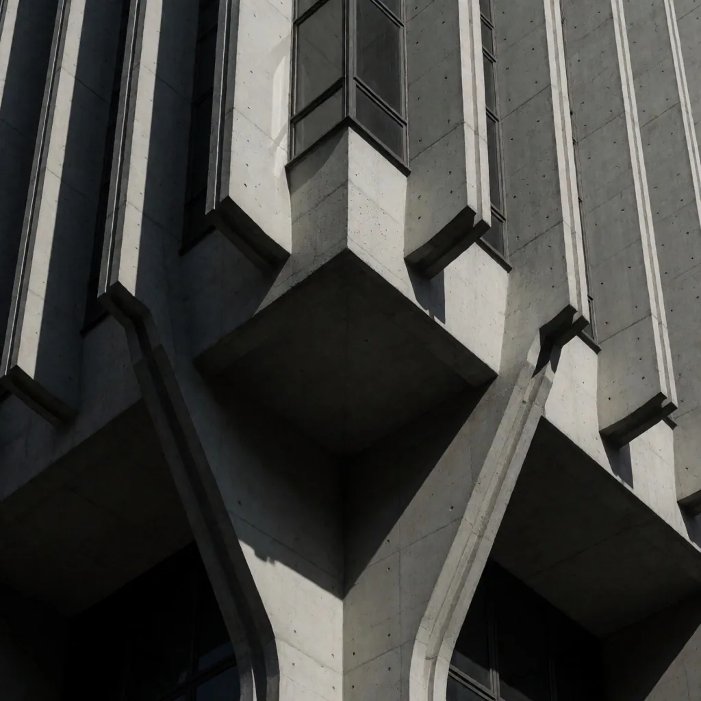 Detalle arquitectónico brutalista en distrito financiero