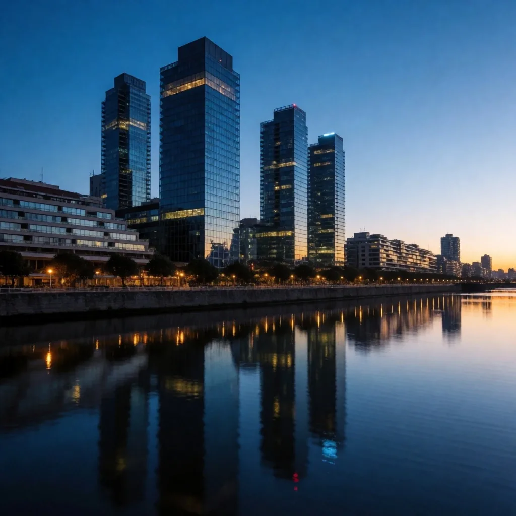 Panorámica de Puerto Madero Buenos Aires al crepúsculo